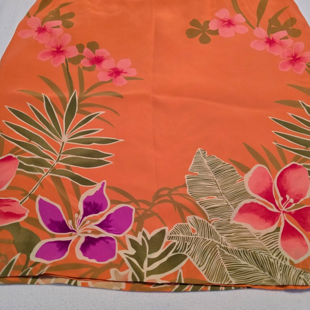 Tori Richard Honolulu 100% Silk Orange Midi Skirt Flowers Paradise Size 4 Lined - Picture 2 of 13
